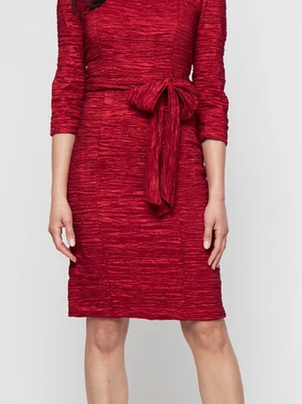 Alex Evenings Red Textured Tie-Waist Midi Sheath Dress